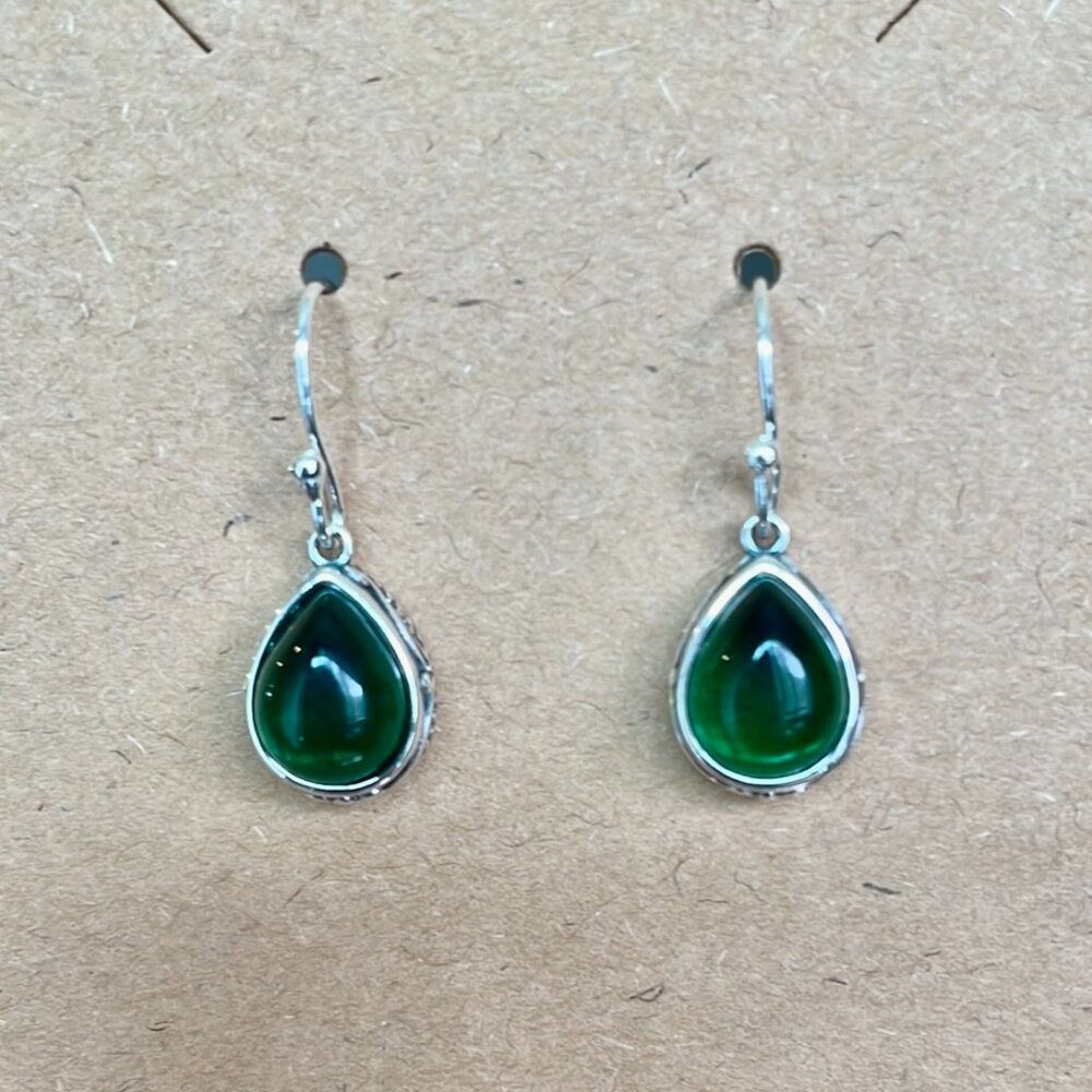 NWOT Teardrop Green Synthetic Emerald Dangle Earrings